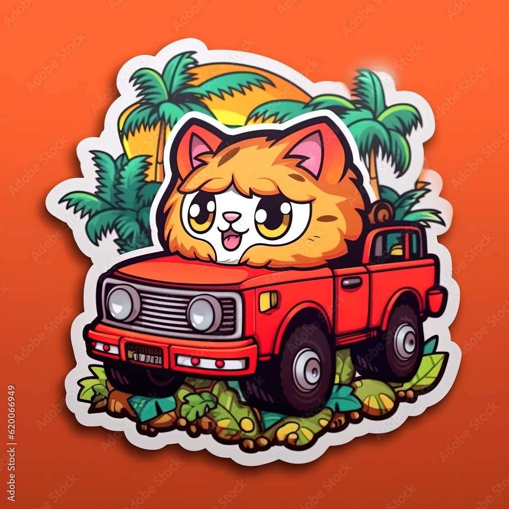 Cute cartoon cat driving a car Generative Ai Cute cartoon cat driving a car Generative Ai