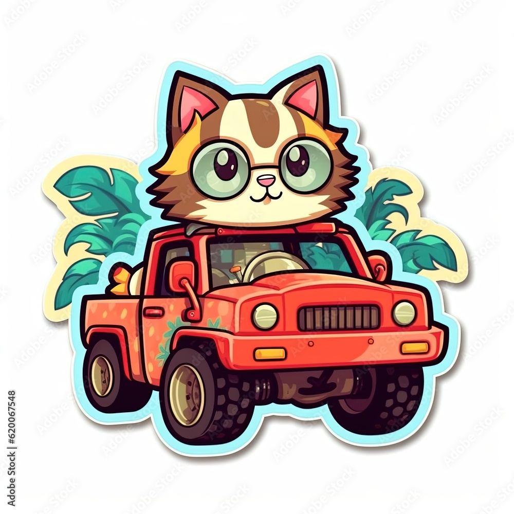 Cute cartoon cat driving a car Generative Ai