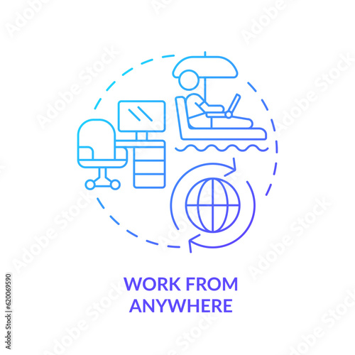 Work from anywhere blue gradient concept icon. Flexible work. Internet connectivity. Professional freelancer. Remote worker abstract idea thin line illustration. Isolated outline drawing
