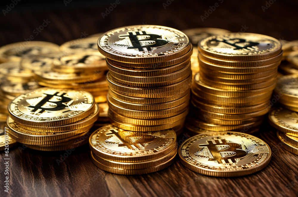 Stacks of Bitcoin coins. Cryptocurrency. Generative AI Stacks of Bitcoin coins. Cryptocurrency. Generative AI