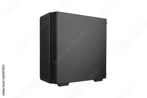 PC system unit on a white background. Box Personal computer close up. Computer system block closeup isolated on white background.