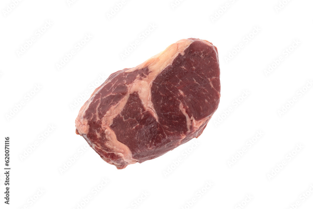 Raw beef steak on a white background. Beef steak closeup isolated on white background.
