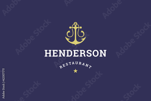 Marine anchor vintage insignia logo design template for sailing school seafood restaurant vector