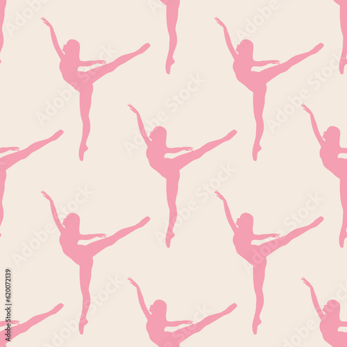 Ballerina seamless pattern, dancer vector background, female silhouette