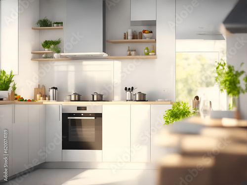 Modern  bright kitchen comfortably furnished  ai generated