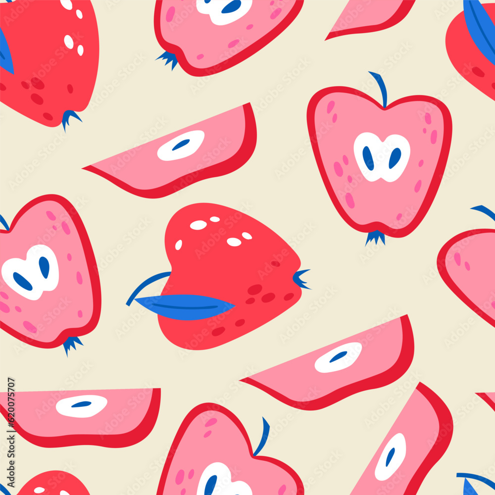 Seamless vector pattern with colorful fruits. Apple  vector illustration