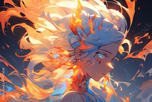 fire and ice manga anime style illustration generative ai