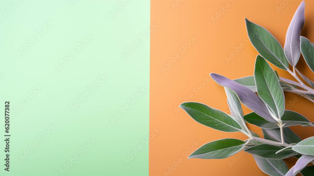 Sage On colorful background. Empty copy space on side. Generative AI. 