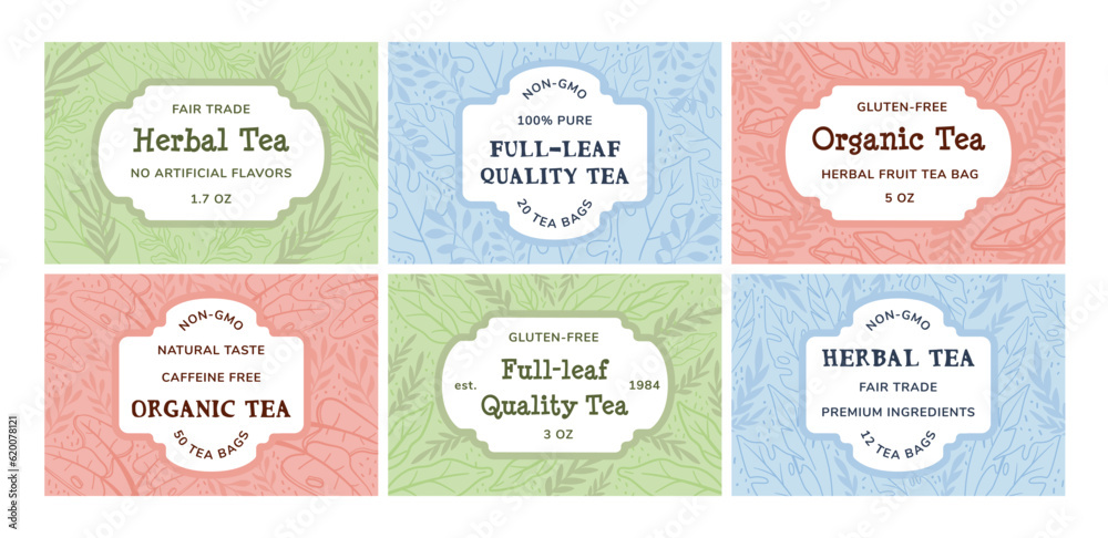 Sticker label design set for herbal tea package Sticker label design set for herbal tea package