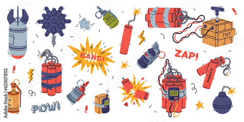Bomb, Dynamite and Explosives as Reactive Substance for Explosion Vector Set