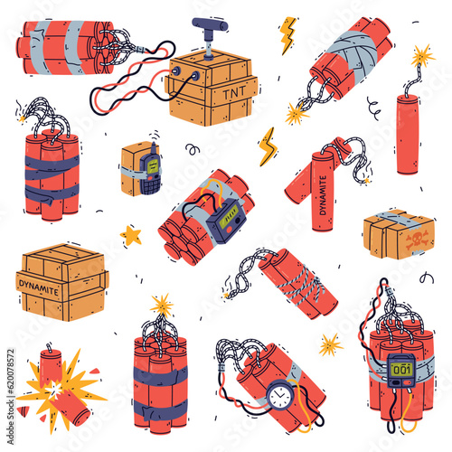 Bomb, Dynamite and Explosives as Reactive Substance for Explosion Vector Set
