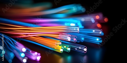 Bundle of fiber optic cables. Optical fiber cable Colorful illustration created using generative AI tools photo