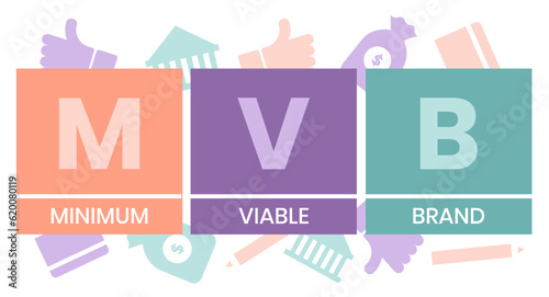 MVB - Minimum Viable Brand acronym. business concept background. vector illustration concept with keywords and icons. lettering illustration with icons for web banner, flyer