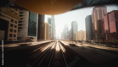 Bild auf Leinwand Time Lapse, Timelapse Metro In Dubai, United Arab Emirates