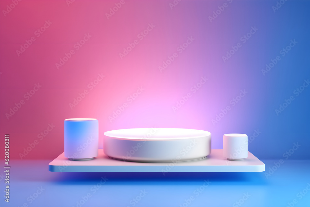 Minimalist podium with small balls on white background with neon lights. Modern podium for product, cosmetic presentation. Minimalist podium with small balls on white background with neon lights. Modern podium for product, cosmetic presentation.