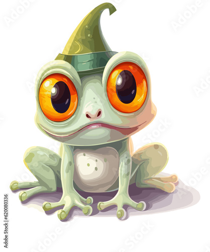 niedlicher kleiner Frosch mit großen Glubschaugen und einem Hut 