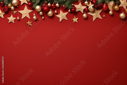 red christmas background with gold stars Generative AI