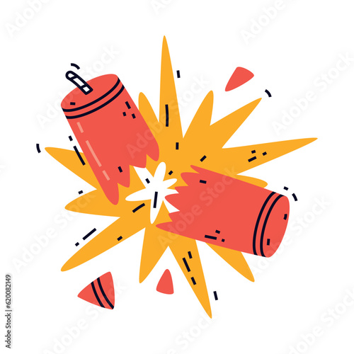 Dynamite Red Stick Explode as Explosive and Reactive Substance for Explosion Vector Illustration