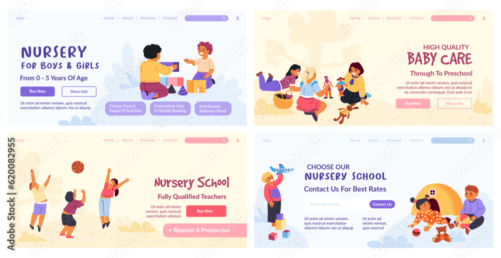 Landing page design set for nursery school offer
