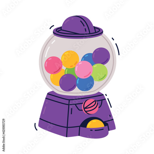 Bubble Gum Ball Machine as Sweet Chewing Gum Vector Illustration