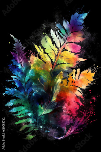 Colorful fern. Stunning painting, abstract fine art
