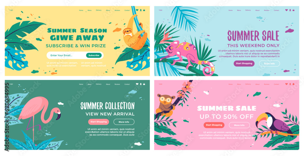 Web banner design set with summer sale offer