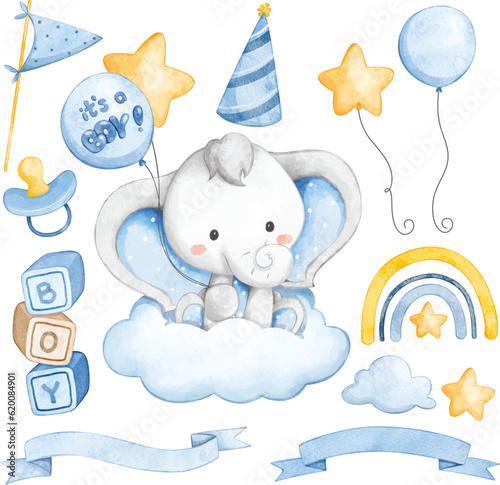 Watercolor Illustration set of Baby Swower clipart