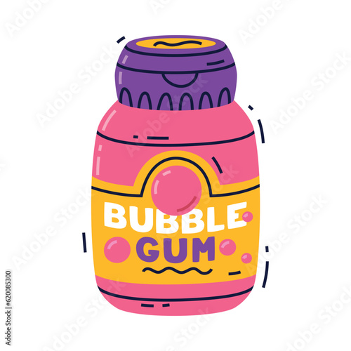 Fruit Bubble Gum in Jar as Sweet Chewing Gum Vector Illustration
