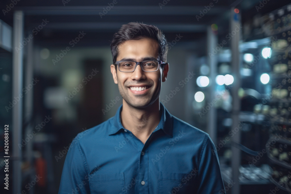 Young South Indian Man Working as Engineer or Scientist in Technology Research Facility. AI Generative Young South Indian Man Working as Engineer or Scientist in Technology Research Facility. AI Generative