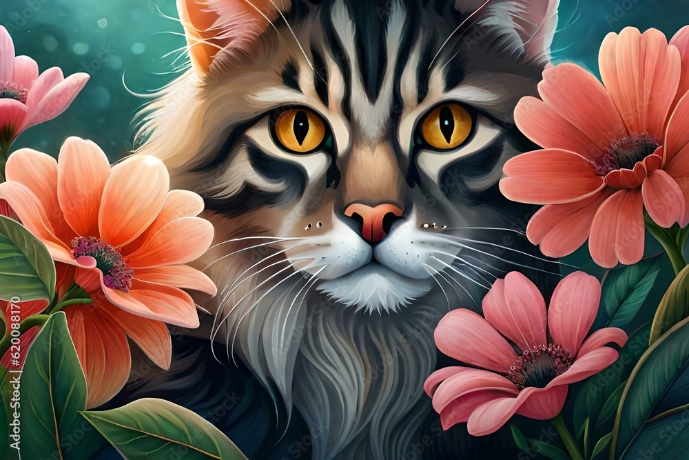 cat withs flowers  generated ai