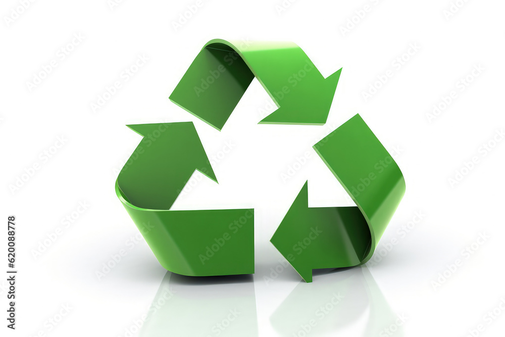 A green Recycle symbol on white background. 3d illustration of Recycle sign.. AI Generative
