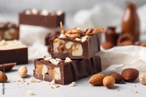 Chocolate bars caramel food. Generate Ai