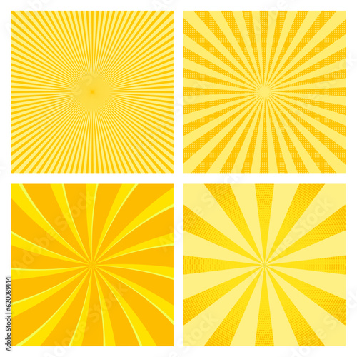 Illustration set of yellow orange abstract sun rays on white background