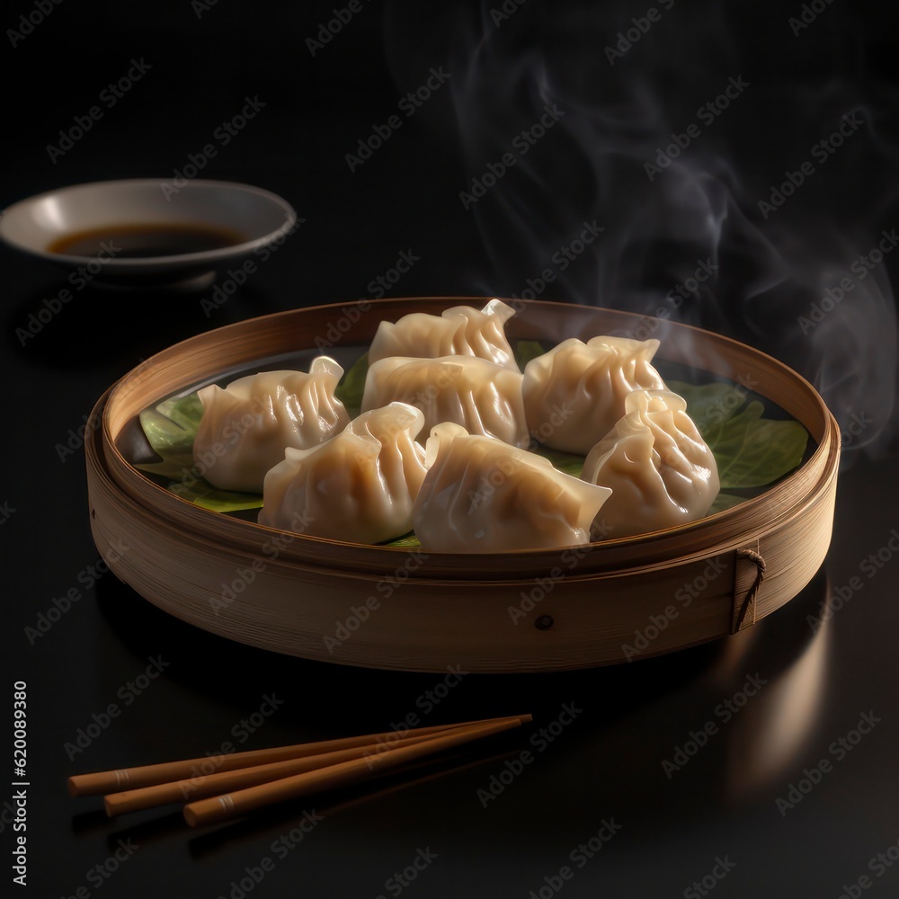 a plate of dimsum on white background for food photography generative ai