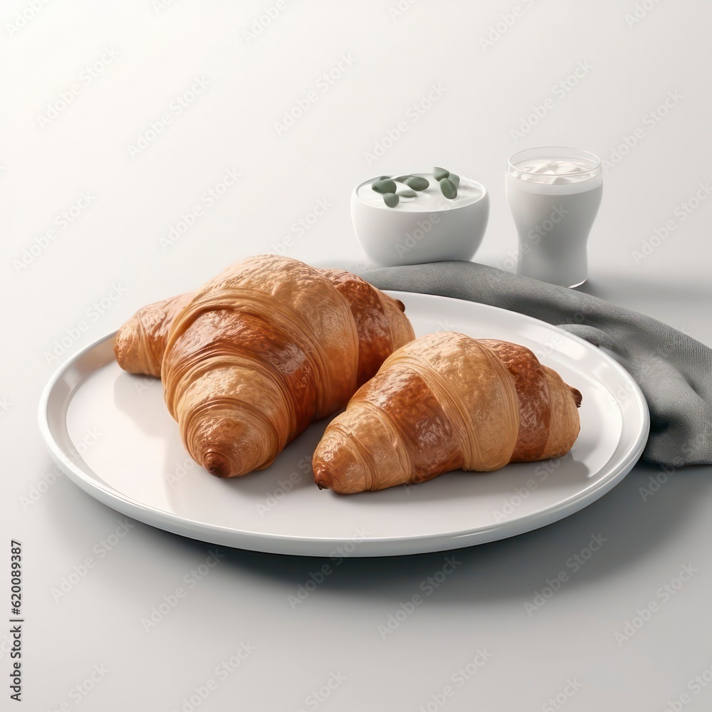 a plate of croissant on white background for food photography generative ai
