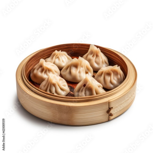 a plate of dumpling on white background for food photography generative ai