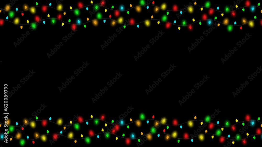 Isolate background seamless loop beautiful christmas string light bulb string with flashing lights on black background. 4k 3d xmas light rendering party, Christmas, new year and celebrate animation