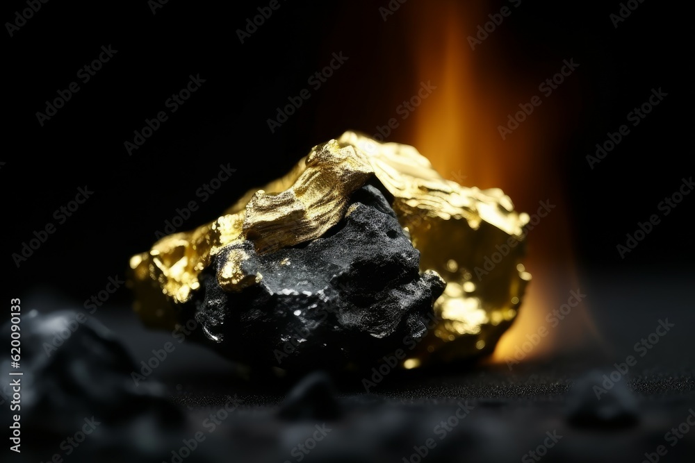 Gold nugget coals stone. Generate Ai Gold nugget coals stone. Generate Ai