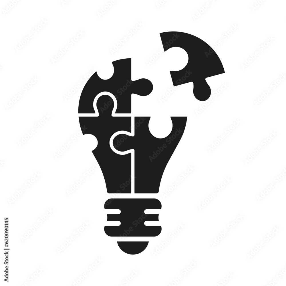 Puzzle in Lightbulb Shape Silhouette Icon. Creative Idea Concept. Success Strategy Solid Sign. Jigsaw and Light Bulb, Innovation and Inspiration Glyph Pictogram. Isolated Vector Illustration Puzzle in Lightbulb Shape Silhouette Icon. Creative Idea Concept. Success Strategy Solid Sign. Jigsaw and Light Bulb, Innovation and Inspiration Glyph Pictogram. Isolated Vector Illustration