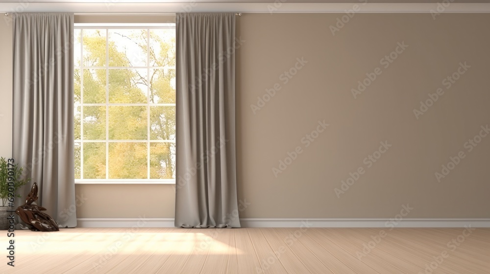 Empty room with blank cream white wall, black blackout curtain window, Luxury interior design, decoration, renovation. Empty room with blank cream white wall, black blackout curtain window, Luxury interior design, decoration, renovation.