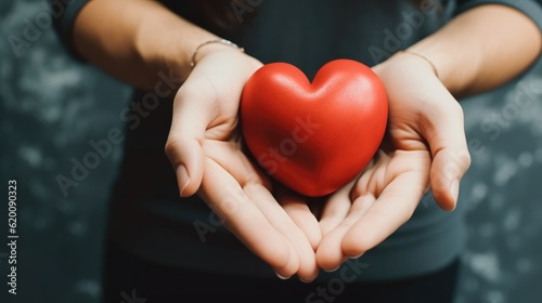 Close up hands holding red heart, health care, donate and family insurance concept, world heart day, world health day.