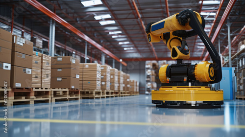 Automatic machine working to transferring product and parcel in smart distribution warehouse, Autonomous delivery is robotic.