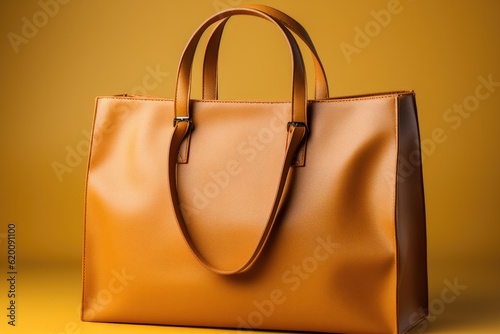 Yellow woman fashion leather tote bag, Yellow women bag for fashion magazine illustration, Real leather bag.