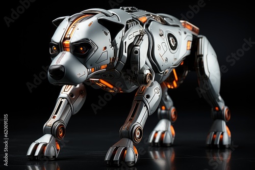 Robot dog stands on a gray background, Cyber dog. © visoot