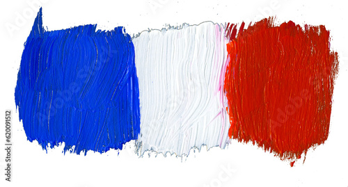French flag painted with color brush strokes. Isolated image