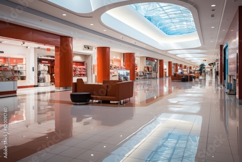 Shops in shopping mall or department store  Modern shopping mall building.