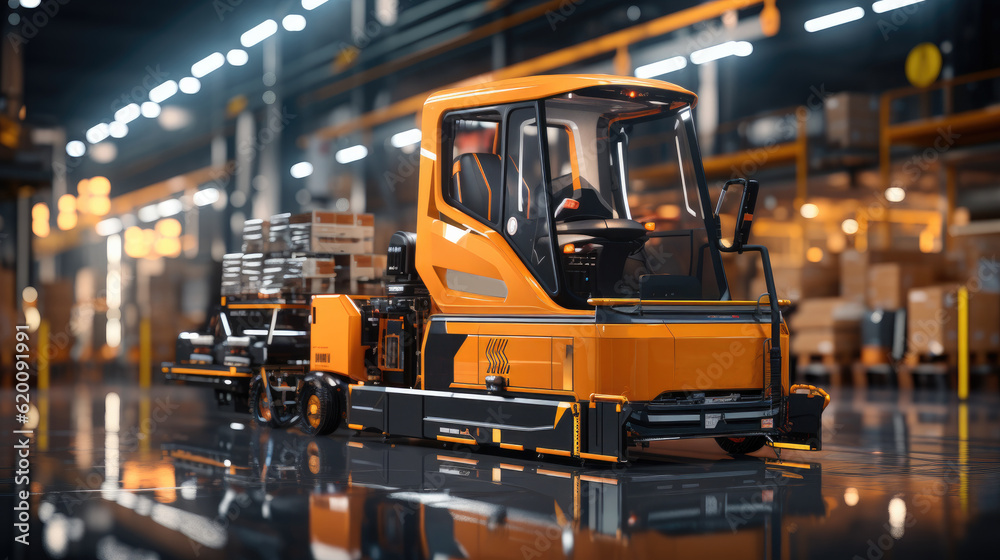 Automated guided vehicle Is a delivery vehicle warehouse in logistic center. Automated guided vehicle Is a delivery vehicle warehouse in logistic center.