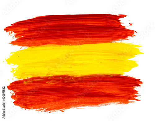 Spanish flag painted with color brush strokes. Isolated image