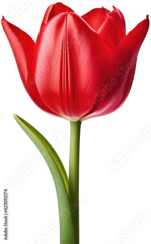 Red tulip blossom isolated on white backgroundas transparent PNG, generative AI photo