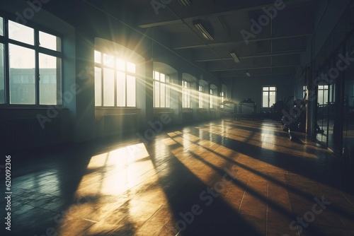 Gym empty sun space. Generate Ai